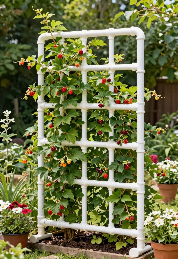 12 Berry Trellis Ideas That Support Heavy Fruit Without Sagging - 5. DIY Pipe Trellis 1