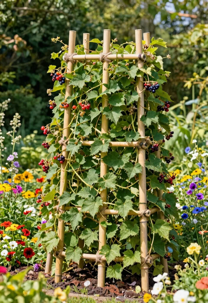 12 Berry Trellis Ideas That Support Heavy Fruit Without Sagging - 8. Bean Pole Trellis 1