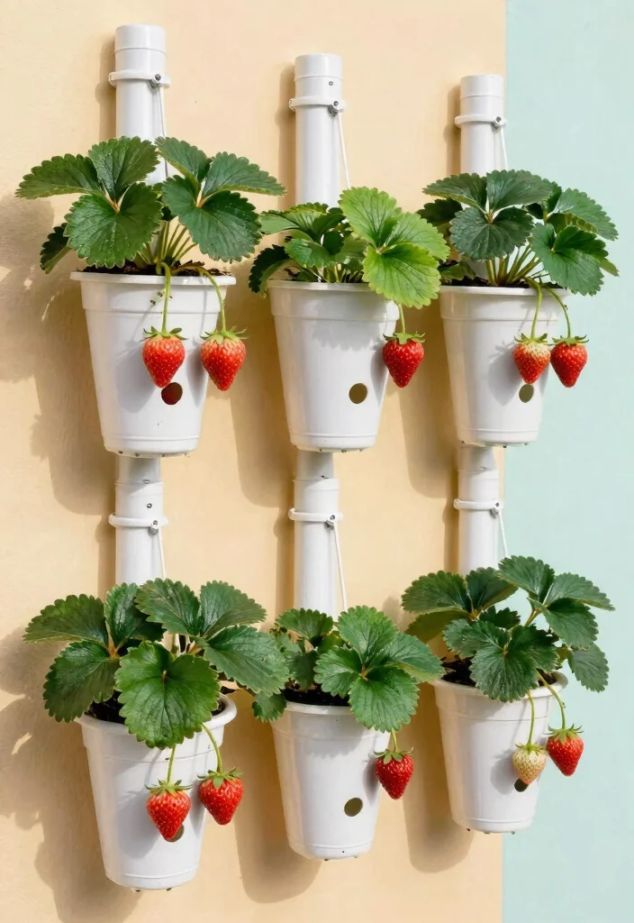 12 Hanging Strawberry Planter Ideas for Small Balconies and Patios - 10. Hanging PVC Planters 1