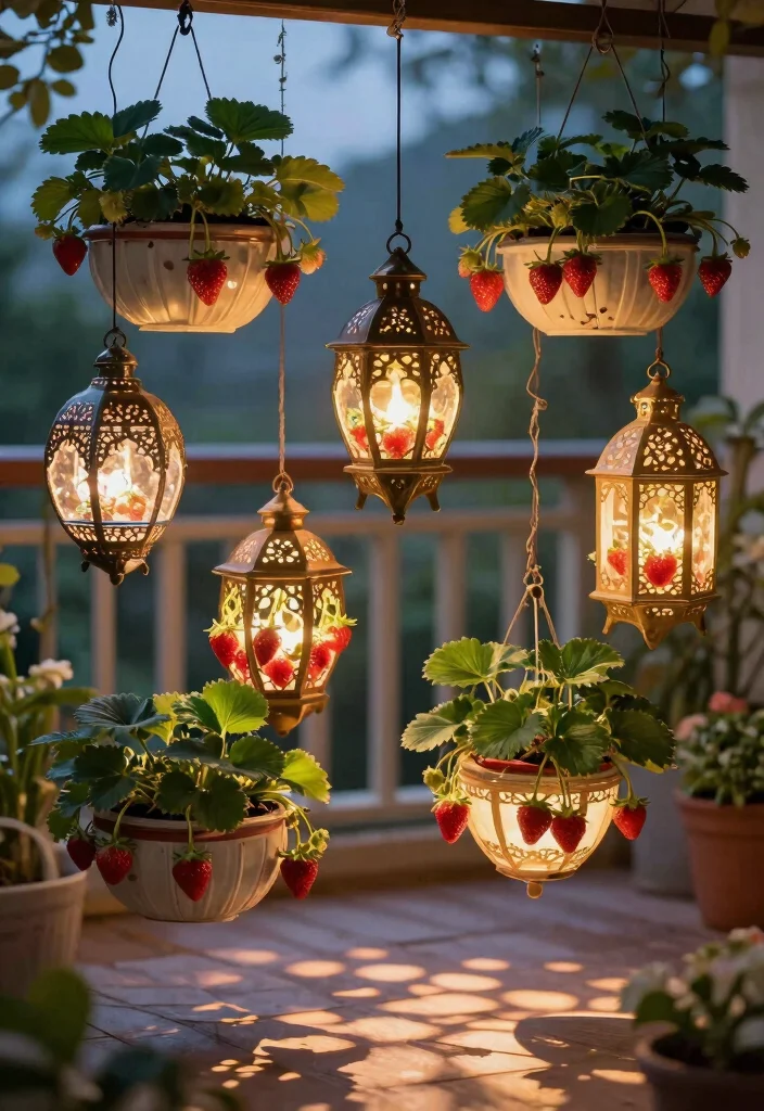 12 Hanging Strawberry Planter Ideas for Small Balconies and Patios - 12. Decorative Hanging Lantern Planters 1