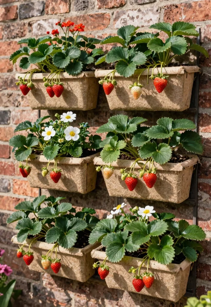 12 Hanging Strawberry Planter Ideas for Small Balconies and Patios - 2. Vertical Wall Planters 1