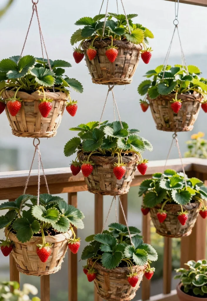 12 Hanging Strawberry Planter Ideas for Small Balconies and Patios - 4. Repurposed Hanging Baskets 1
