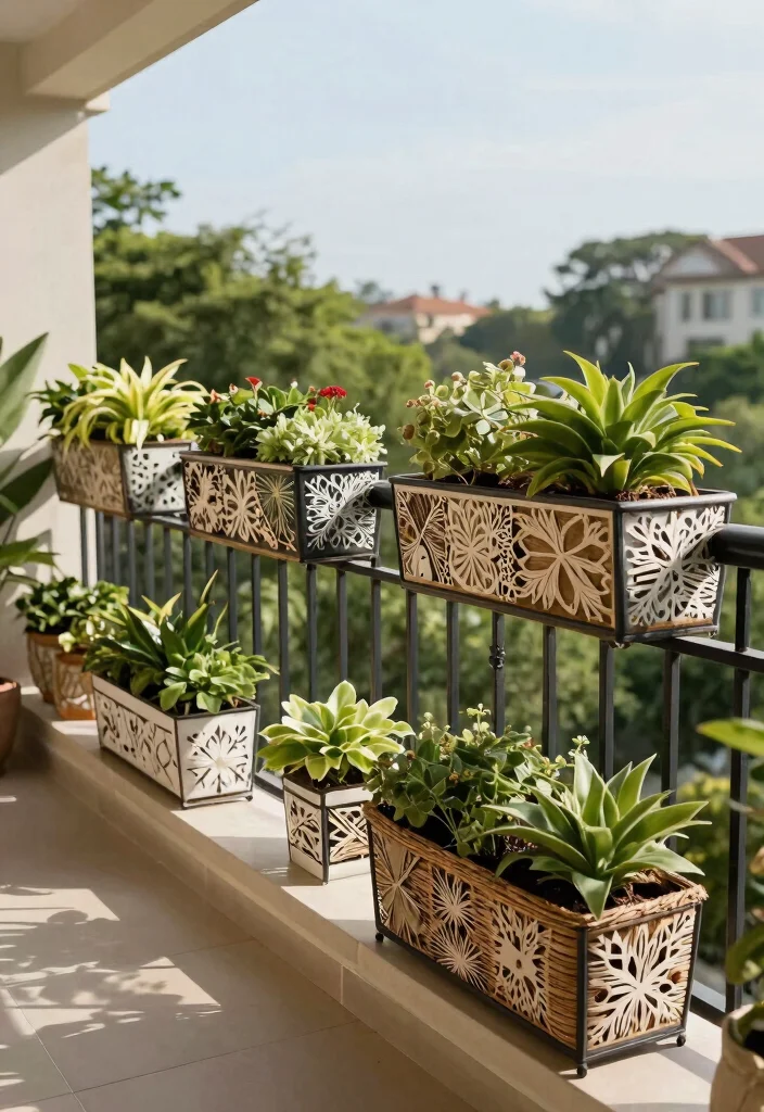 12 Long Planter Box Ideas That Fill Narrow Balcony Railings - 10. Decorative Planter Box Covers 1