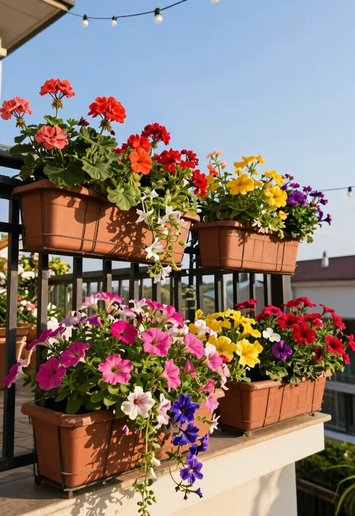 12 Long Planter Box Ideas That Fill Narrow Balcony Railings - 2. Blooming Flower Boxes 1