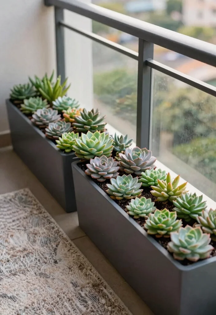 12 Long Planter Box Ideas That Fill Narrow Balcony Railings - 3. Vertical Succulent Garden 1