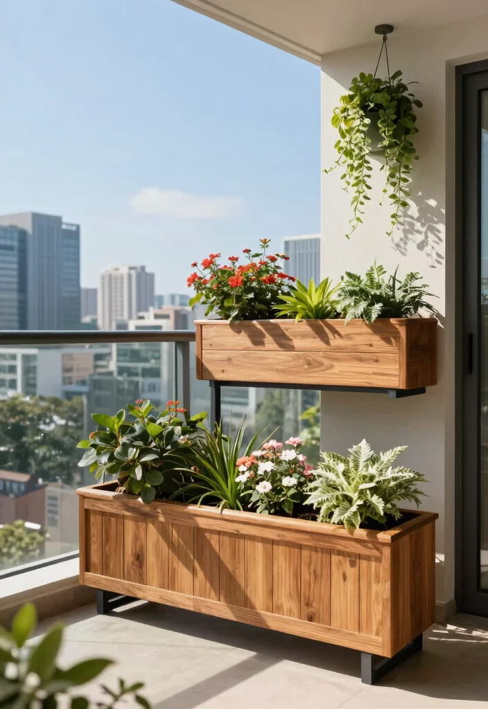 12 Long Planter Box Ideas That Fill Narrow Balcony Railings - 5. Faux Wood Long Planters 1