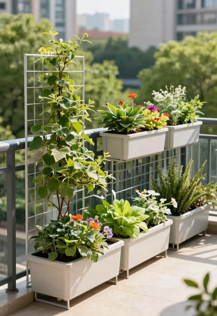 12 Long Planter Box Ideas That Fill Narrow Balcony Railings - 9. Vertical Gardening with Grid Systems 1
