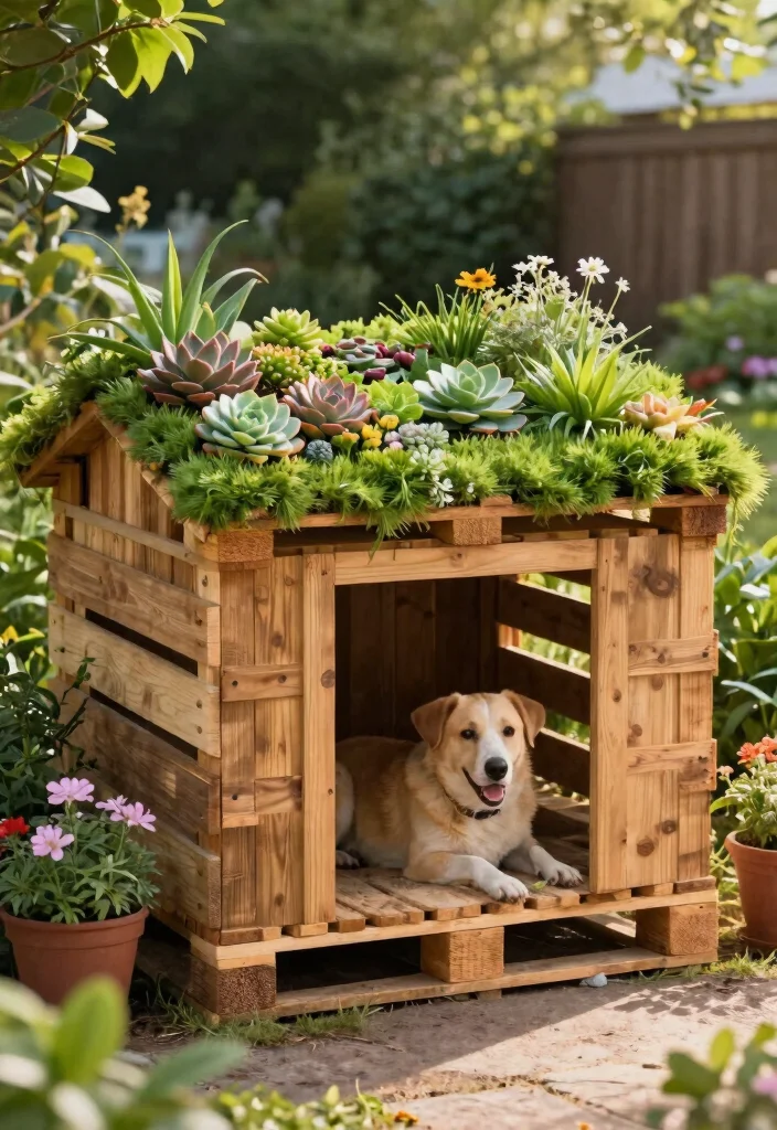12 Outdoor Dog Kennel Ideas That Keep Pets Cool in Summer - 6. DIY Pallet Kennel with Green Roof 1