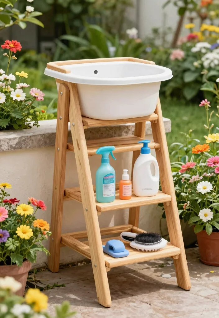 12 Outdoor Dog Washing Station Ideas That Keep the Mess Outside - 9. DIY Wooden Ladder Shower 1
