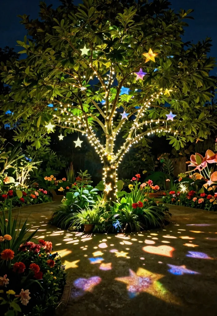 12 Outdoor Tree Lighting Concepts That Install Without Drilling - 10. Projected Patterns with String Lights 1