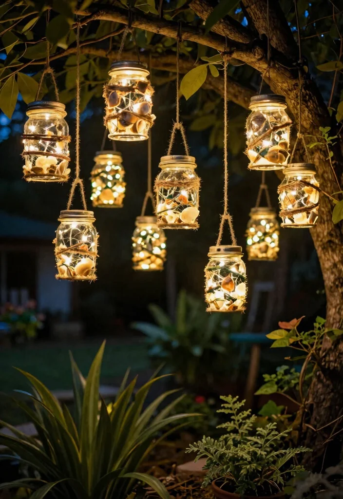 12 Outdoor Tree Lighting Concepts That Install Without Drilling - 9. Upcycled Jar Lanterns 1