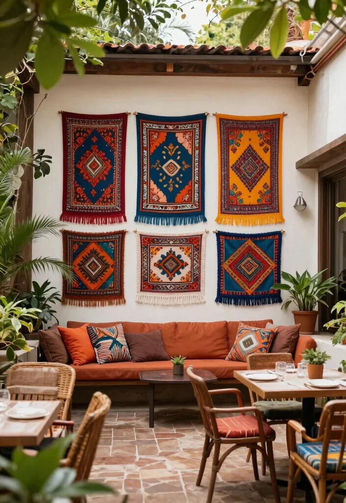 12 Patio Wall Decor Ideas That Withstand Rain and Sun Fade - 11. Colorful Outdoor Fabric Art 1