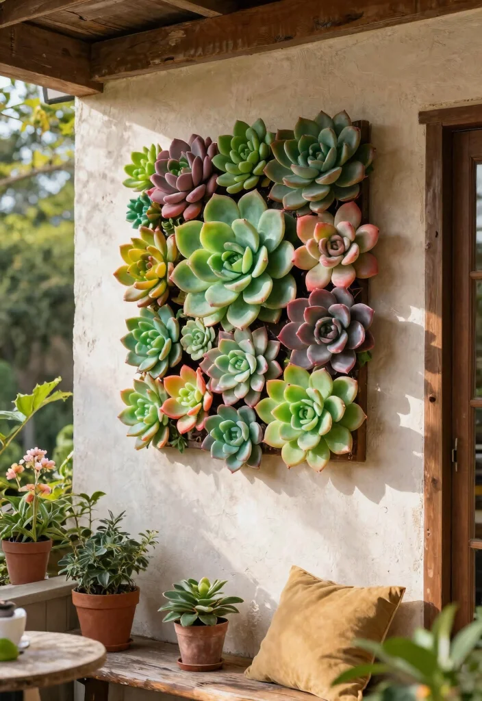 12 Patio Wall Decor Ideas That Withstand Rain and Sun Fade - 4. Faux Succulent Wall Art 1