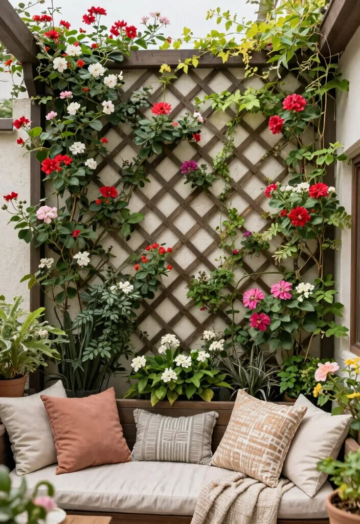 12 Patio Wall Decor Ideas That Withstand Rain and Sun Fade - 7. Lattice with Climbing Plants 1
