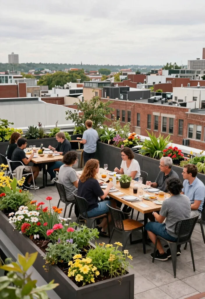 12 Rooftop Terrace Decor Concepts That Handle Wind and Full Sun - 12. Community Spaces 1
