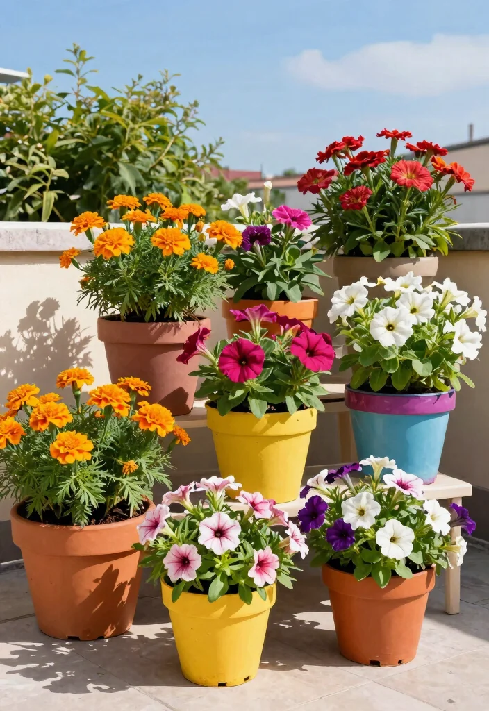 12 Rooftop Terrace Decor Concepts That Handle Wind and Full Sun - 4. Sun-Loving Flowers 1
