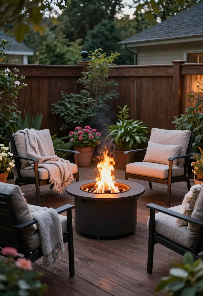 12 Small Deck Decorating Ideas That Make Tiny Spaces Feel Bigger - 10. Compact Fire Pit 1