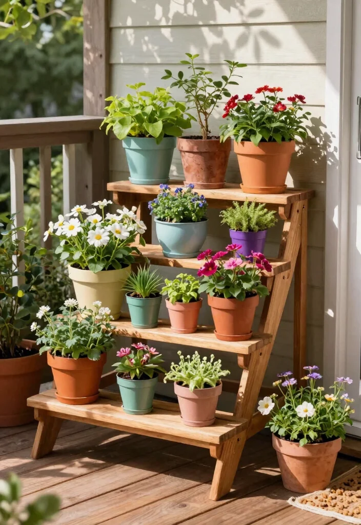 12 Small Deck Decorating Ideas That Make Tiny Spaces Feel Bigger - 5. Tiered Plant Displays 1