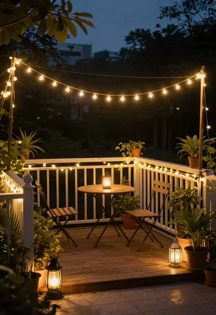 12 Small Deck Decorating Ideas That Make Tiny Spaces Feel Bigger - 6. String Lighting for Cozy Vibes 1