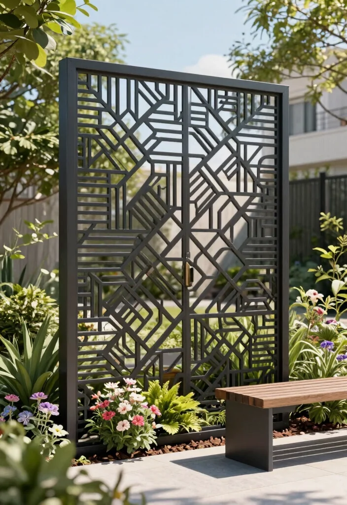 12 Small Fence Ideas for Tight Yards That Still Give Privacy - 6. Decorative Metal Panels 1