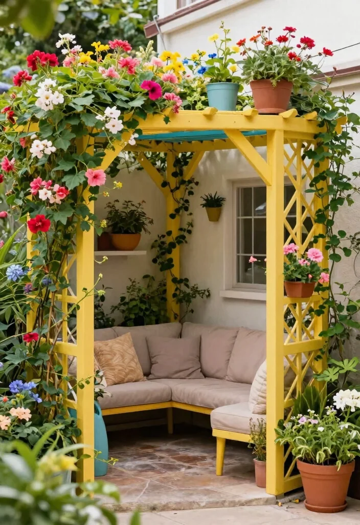 12 Small Patio Decor Ideas That Make a Tiny Space Feel Bigger - 11. Colorful Trellis Displays 1
