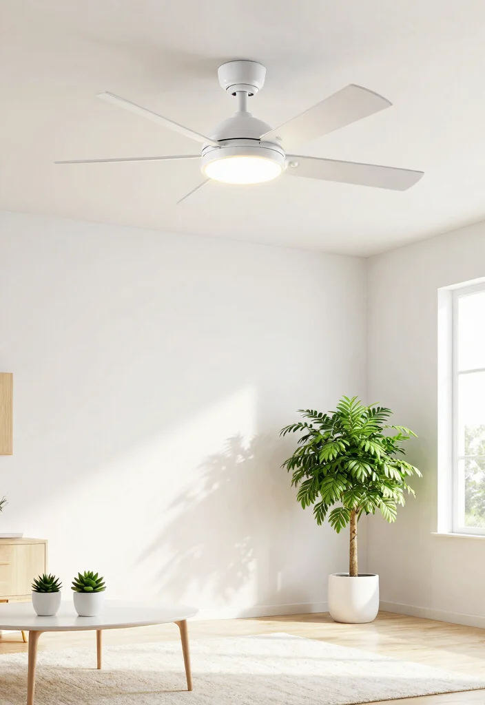 14 Ceiling Fans with Light Living Room Ideas for Low Ceilings - 1. Minimalist White Ceiling Fan with LED Lights 1