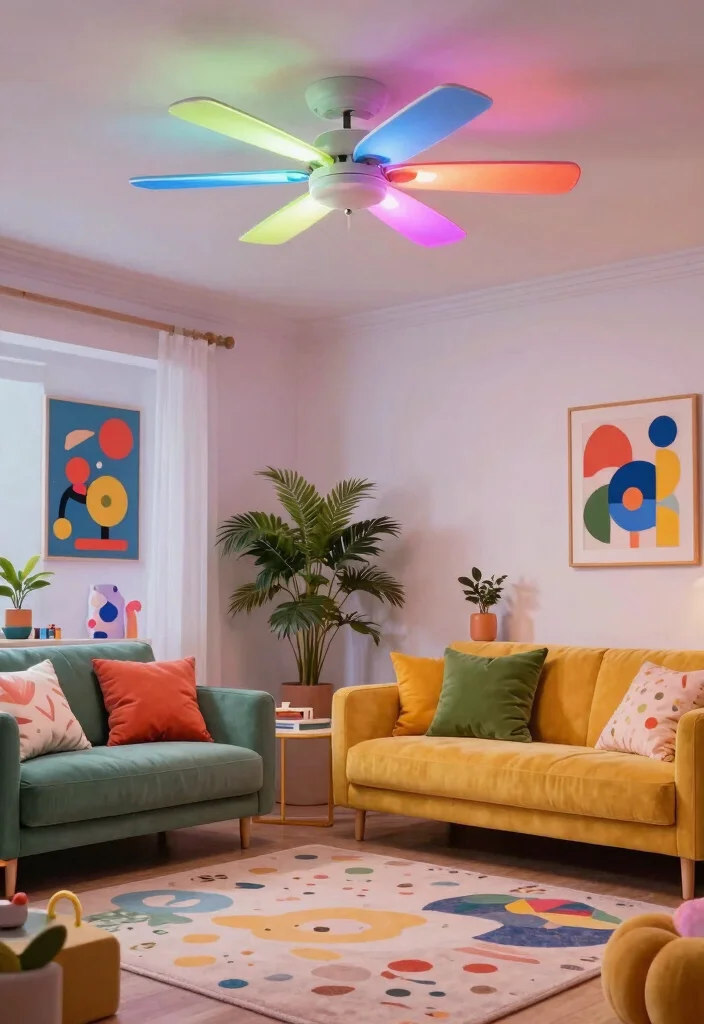 14 Ceiling Fans with Light Living Room Ideas for Low Ceilings - 12. Fan with Adjustable Blades and Color-changing Lights 1