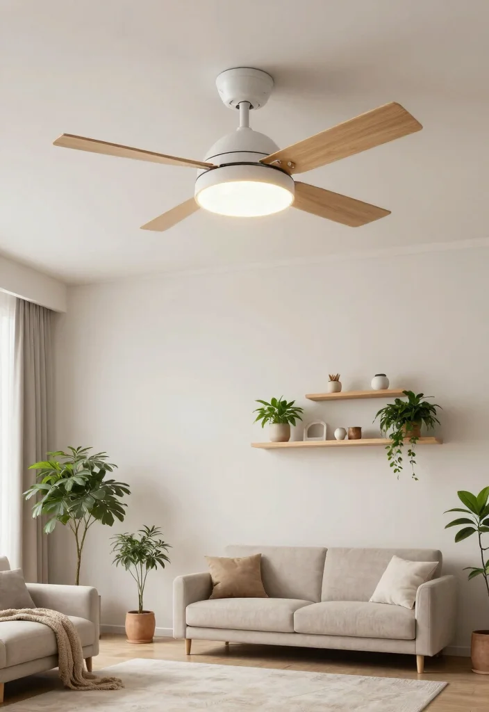 14 Ceiling Fans with Light Living Room Ideas for Low Ceilings - 14. Multifunctional Fan with Storage and Lighting 1
