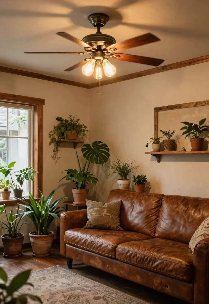 14 Ceiling Fans with Light Living Room Ideas for Low Ceilings - 2. Vintage-style Fan with Warm Edison Bulbs 1