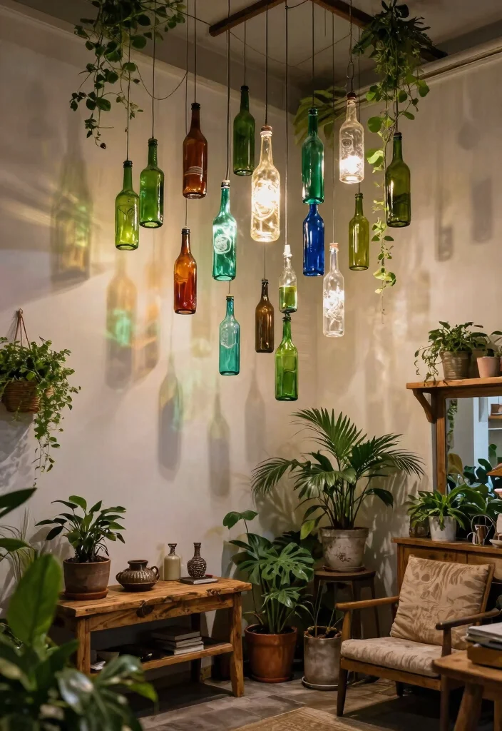 14 Hanging Ceiling Light Ideas That Don't Require Rewiring or New Boxes - 7. Recycled Bottles as Hanging Light Fixtures 1