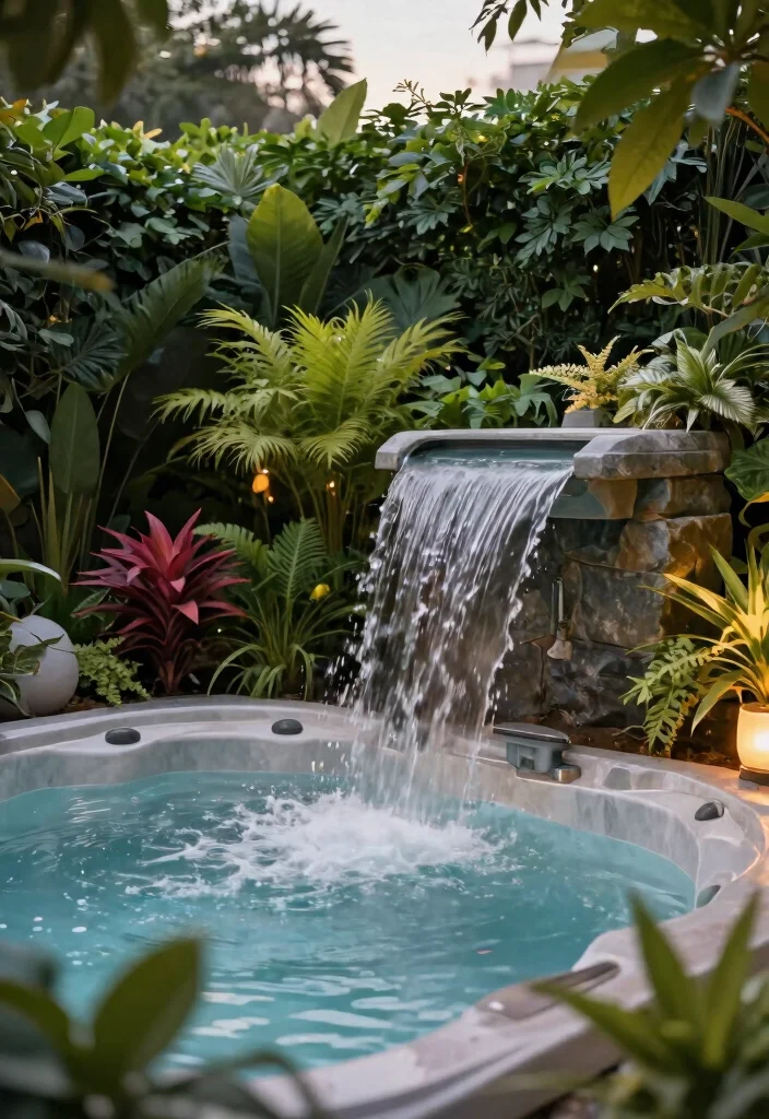 14 Hot Tub Outdoor Concepts That Stay Private Year-Round - 10. Water Feature Privacy 1