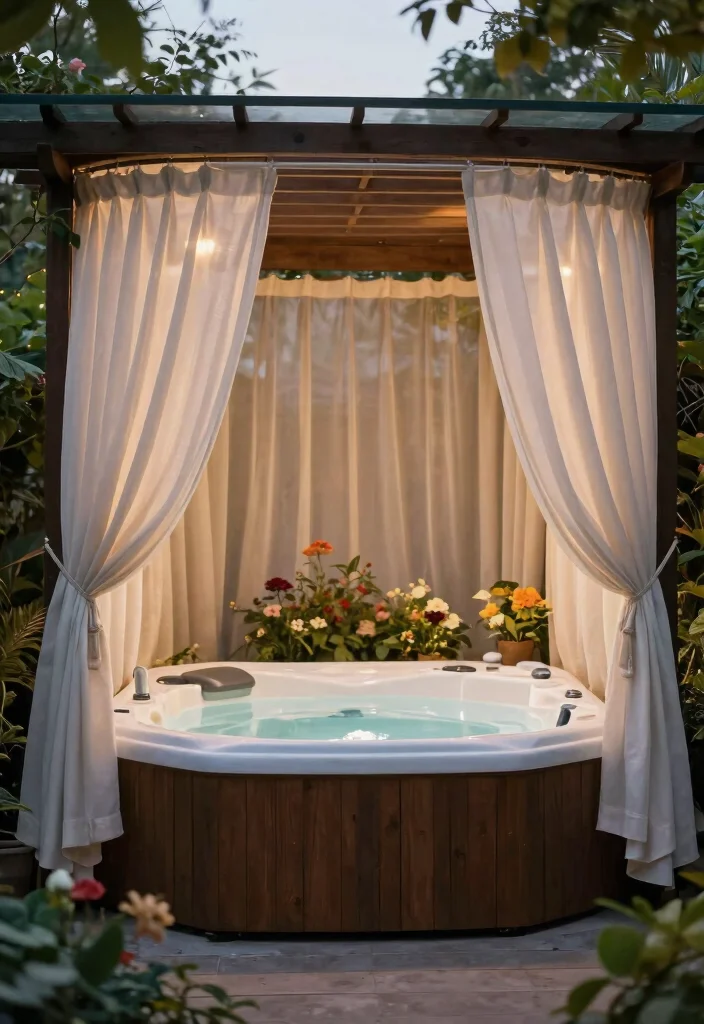 14 Hot Tub Outdoor Concepts That Stay Private Year-Round - 14. Outdoor Curtains for Flexibility 1