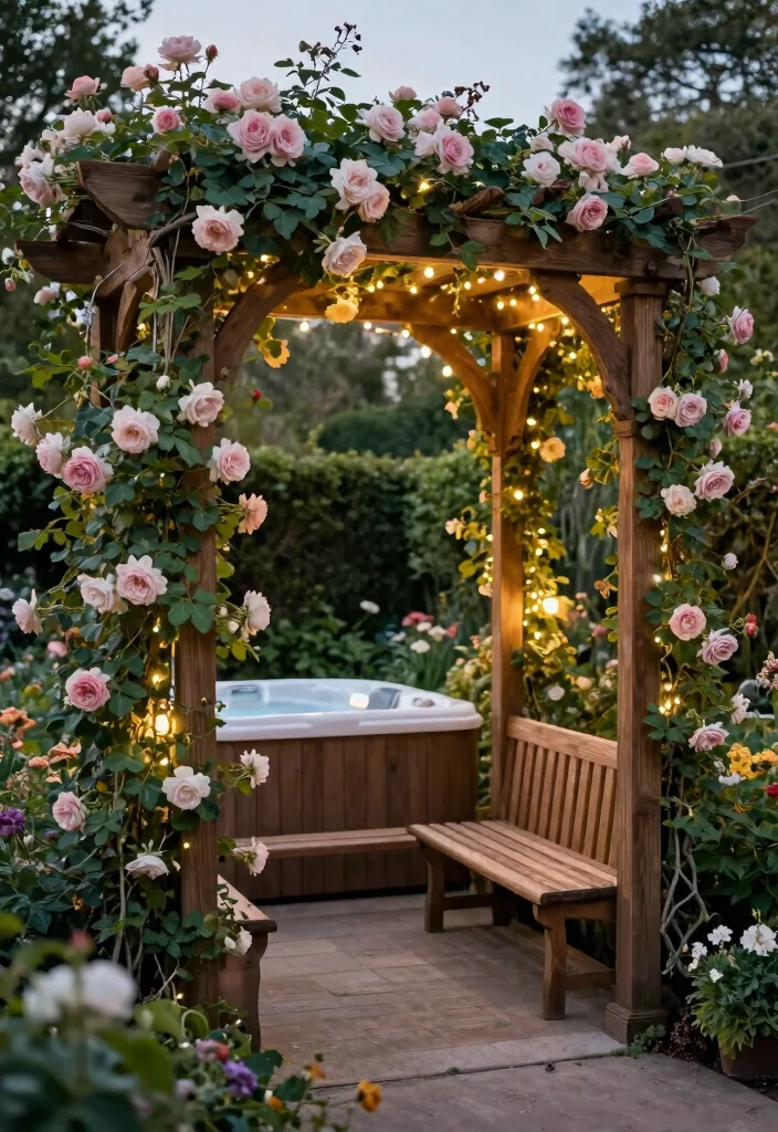 14 Hot Tub Outdoor Concepts That Stay Private Year-Round - 5. Garden Arbors for a Grand Entrance 1