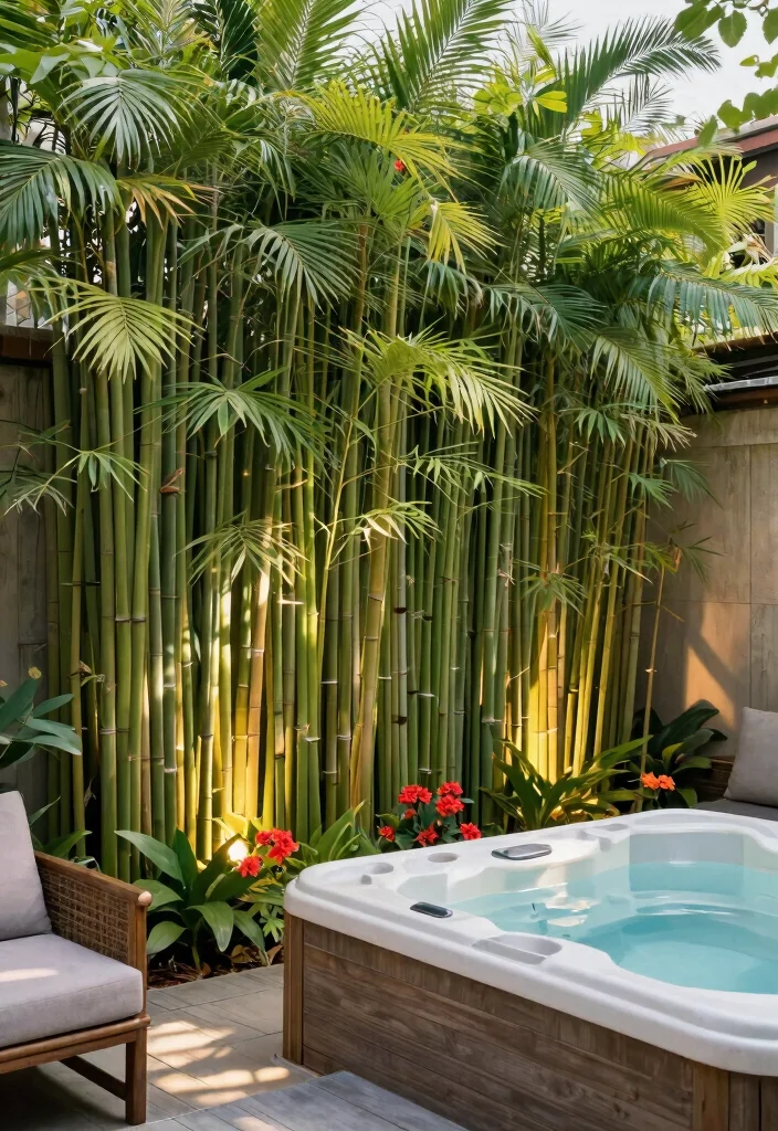 14 Hot Tub Outdoor Concepts That Stay Private Year-Round - 6. Bamboo Privacy Fencing 1
