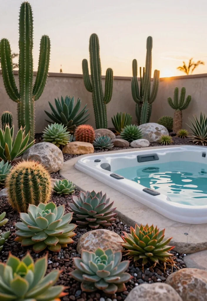 14 Hot Tub Outdoor Concepts That Stay Private Year-Round - 8. Succulent and Cactus Gardens 1