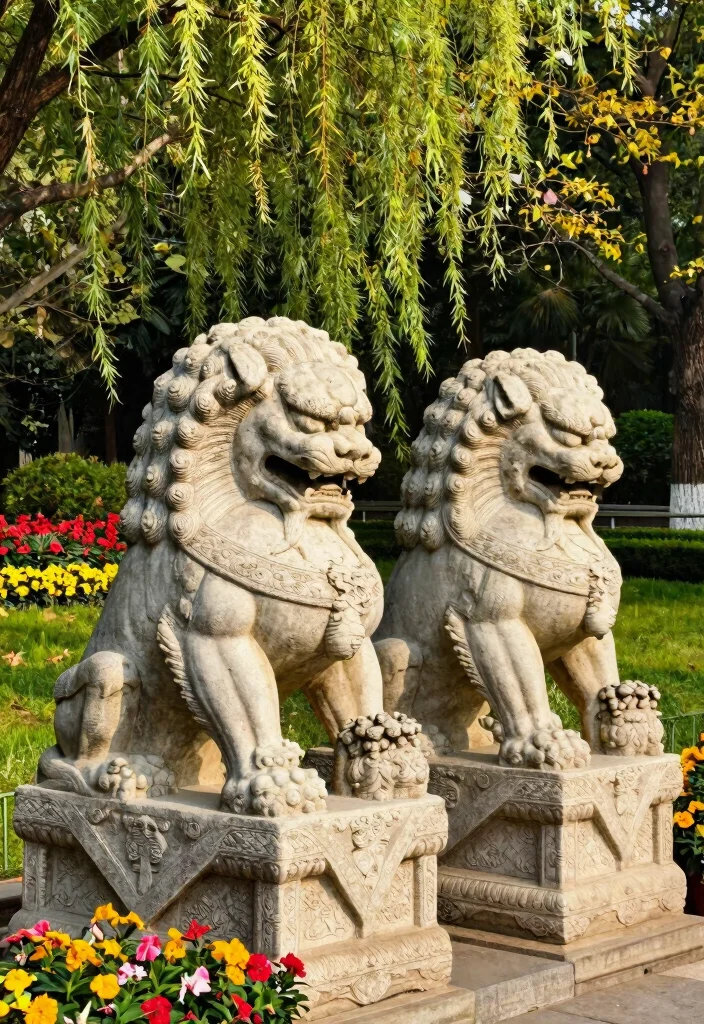 14 Outdoor Garden Statues That Don't Tip Over in Wind - 1. Majestic Stone Lions 1