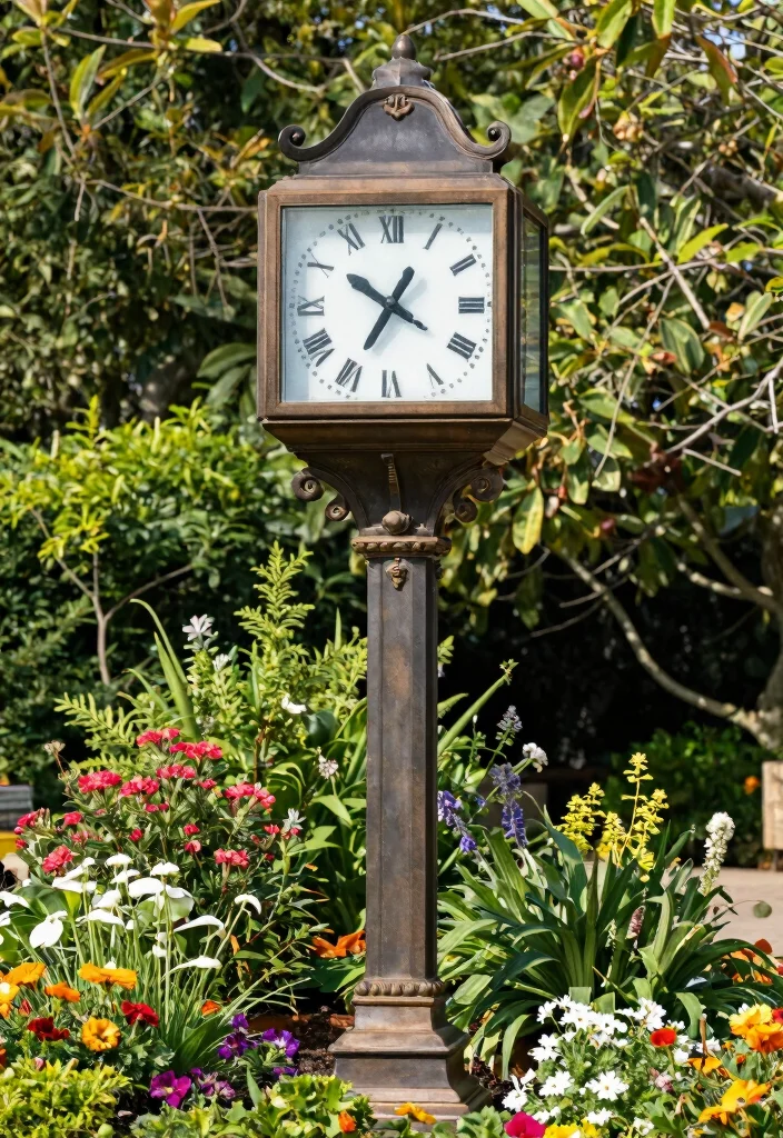 14 Outdoor Garden Statues That Don't Tip Over in Wind - 12. Functional Outdoor Clocks 1