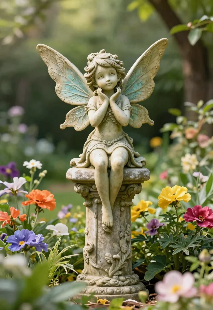 14 Outdoor Garden Statues That Don't Tip Over in Wind - 14. Garden Fairies on Pillars 1