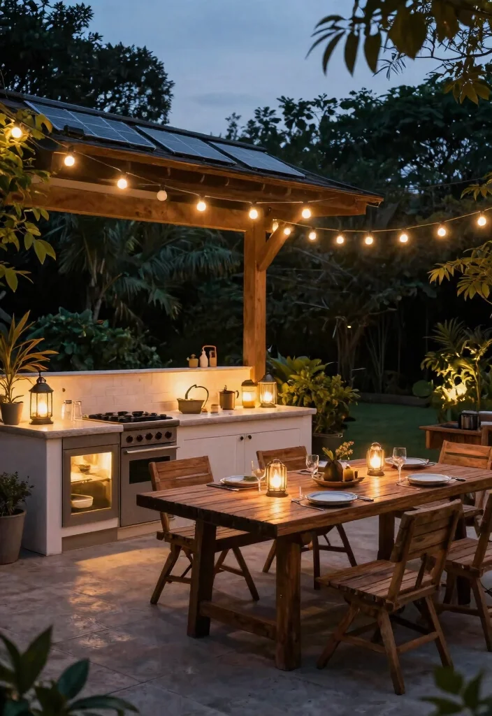 14 Outdoor Kitchen Patio Concepts That Work Without Running Gas Lines - 9. Eco-Friendly Lighting Solutions 1