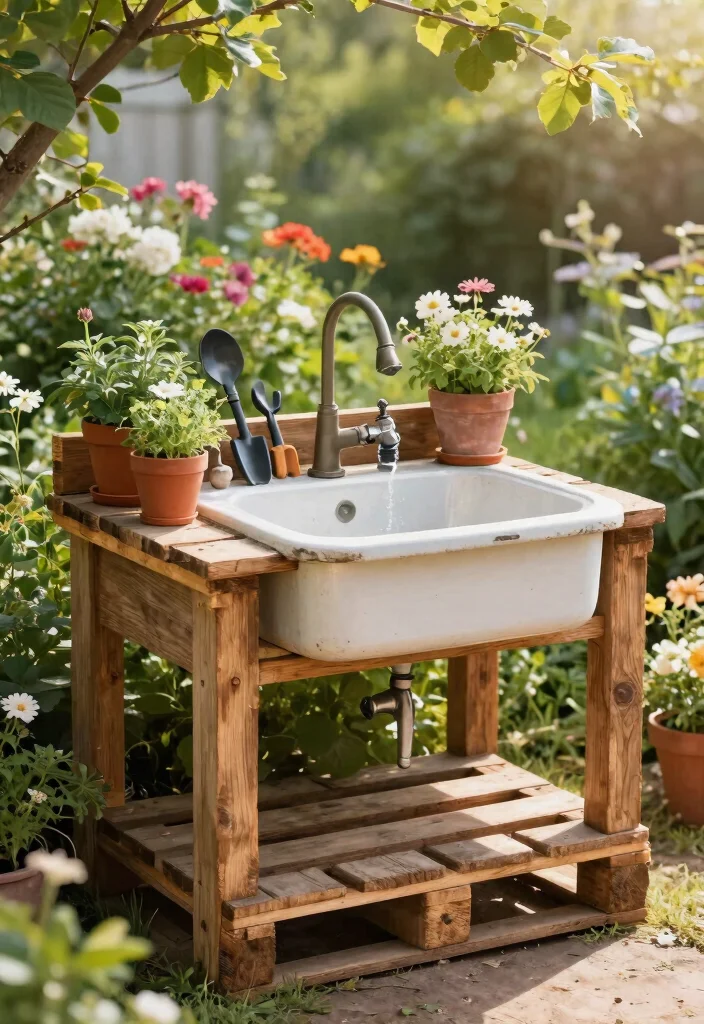 14 Outdoor Sink Ideas That Run Without Plumbing a Water Line - 1. Rustic Wood Pallet Sink 1