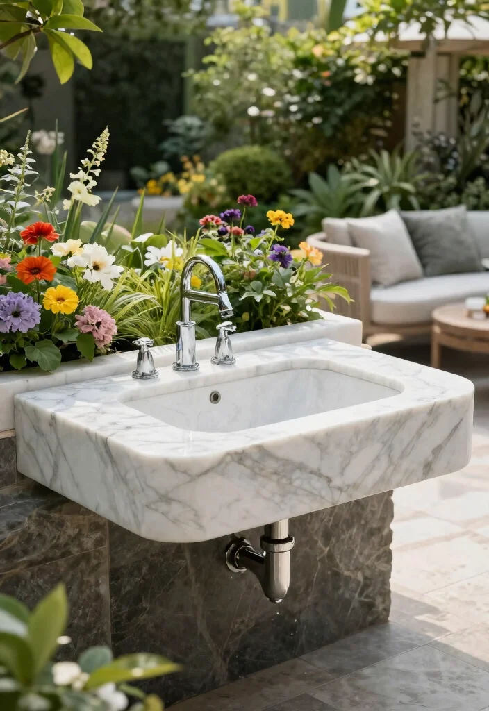 14 Outdoor Sink Ideas That Run Without Plumbing a Water Line - 11. Marble or Granite Slab Sink 1