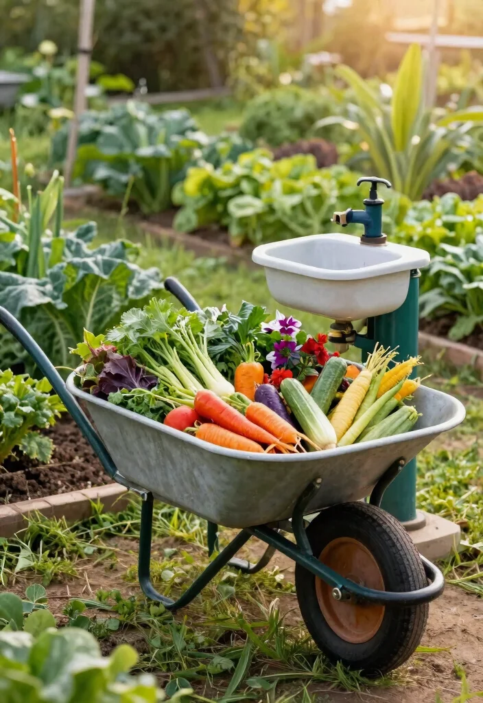 14 Outdoor Sink Ideas That Run Without Plumbing a Water Line - 3. Wheelbarrow Sink 1