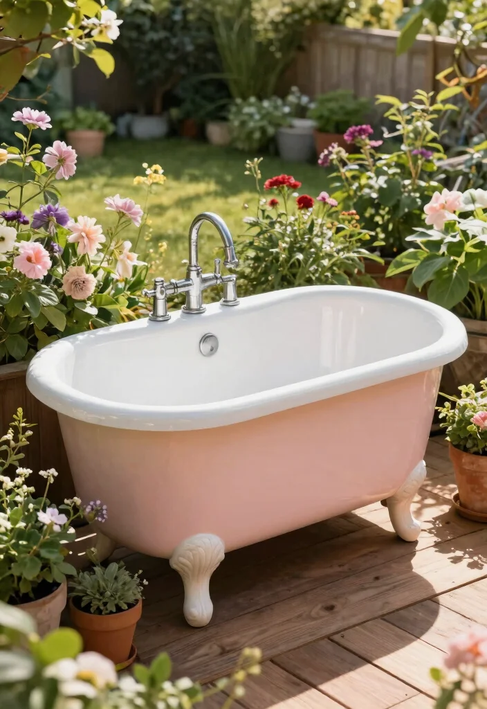 14 Outdoor Sink Ideas That Run Without Plumbing a Water Line - 4. Upcycled Bathtub Sink 1