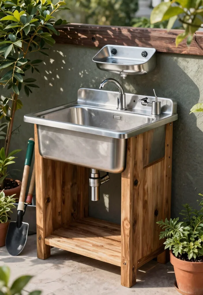 14 Outdoor Sink Ideas That Run Without Plumbing a Water Line - 6. Stainless Steel Utility Sink 1