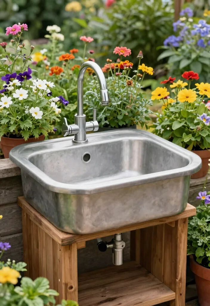 14 Outdoor Sink Ideas That Run Without Plumbing a Water Line - 8. Galvanized Tub Sink 1