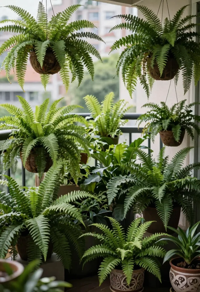 14 Plants in Balcony Ideas That Survive Wind and Limited Sunlight - 4. Ferns: Lush and Leafy Companions 1