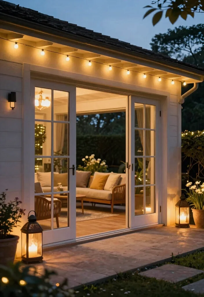 14 Sliding French Doors Patio Ideas That Maximize Natural Light - 10. Combining Sliding French Doors with Outdoor Lighting 1