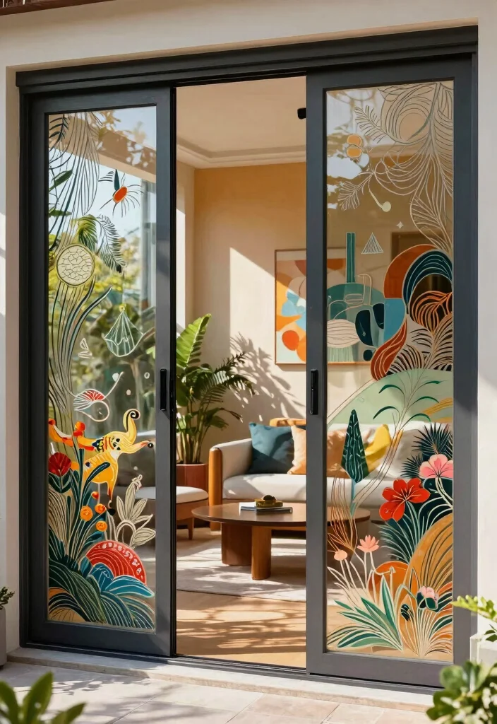 14 Sliding French Doors Patio Ideas That Maximize Natural Light - 14. Artistic Sliding French Doors for Unique Character 1