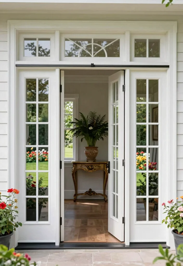 14 Sliding French Doors Patio Ideas That Maximize Natural Light - 4. Sliding French Doors with Transom Windows 1