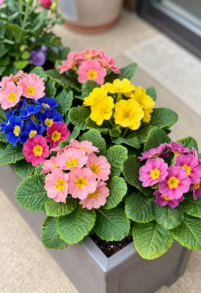 14 Spring Planter Ideas That Bloom Before Everything Else - 5. Brilliant Primrose Planters 1